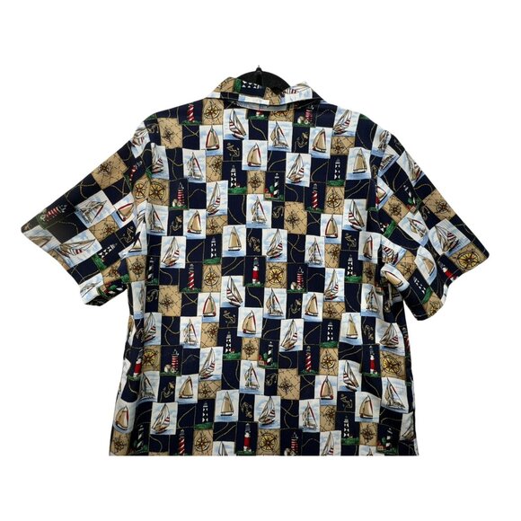 Vintage BonWorth Mens Nautical Print Short Sleeve Shirt M Navy Tan - Picture 11 of 12